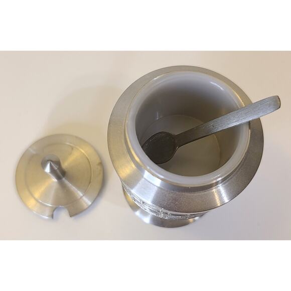 Condiment Set Royal Pewter Thailand Salt Pepper Shakers Jam Pot Teak Holder - Picture 6 of 8